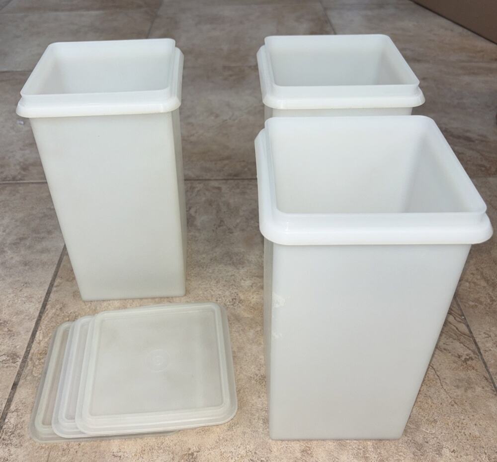 Vintage Tupperware Modular Mates Tall Square Storage‎ Canisters Set of 3 w/ Lids